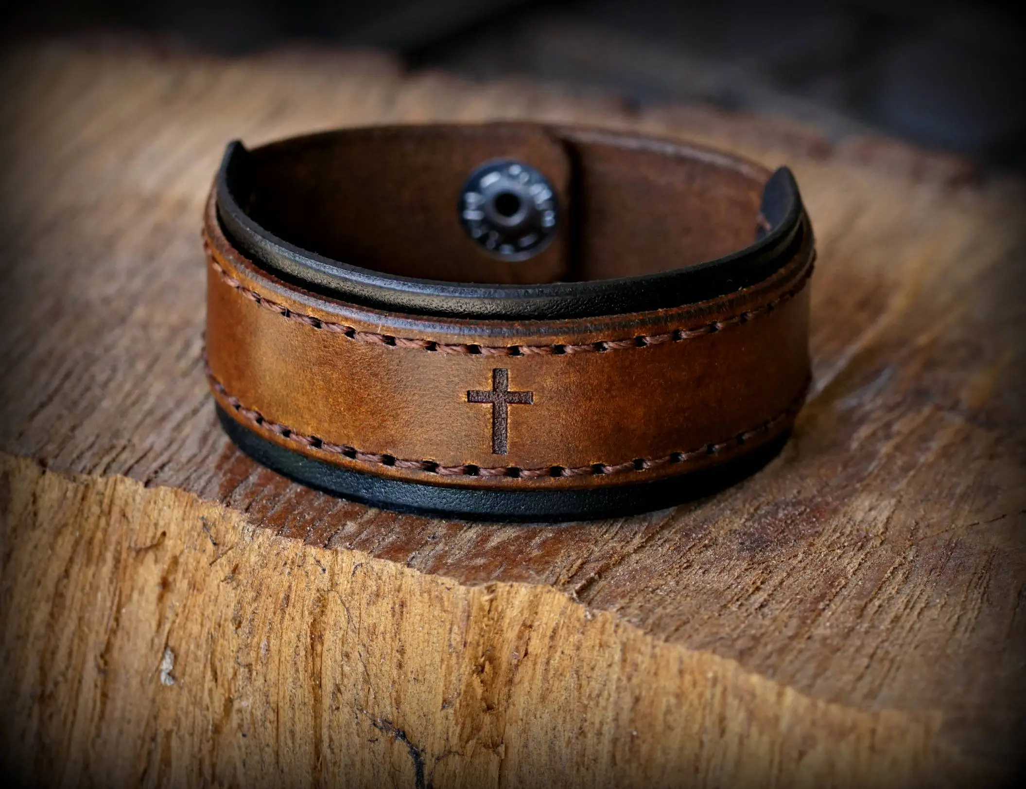 Engraved Leather Cuff Bracelet